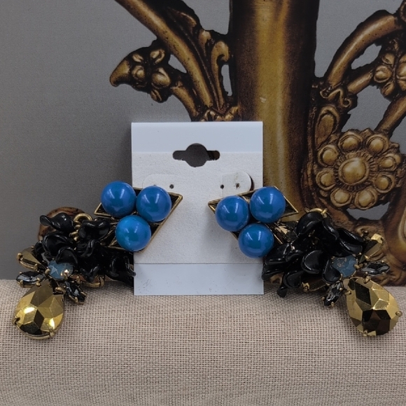 J. Crew Blue and Gold Cluster Earrings - Picture 3 of 5